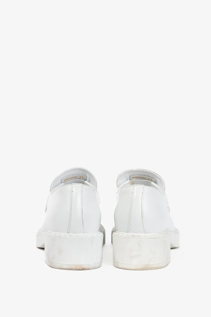 Prada Bianco Spazzolato Rois Leather Platform Logo Loafers