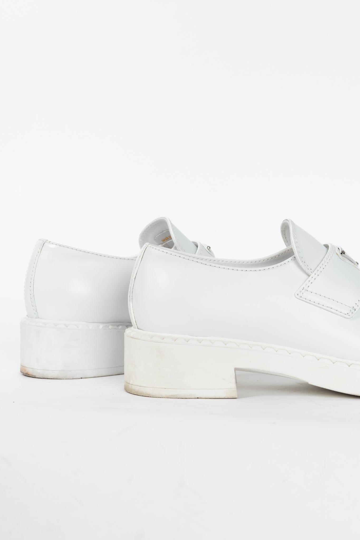 Prada Bianco Spazzolato Rois Leather Platform Logo Loafers