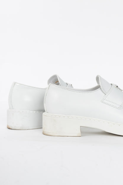 Prada Bianco Spazzolato Rois Leather Platform Logo Loafers