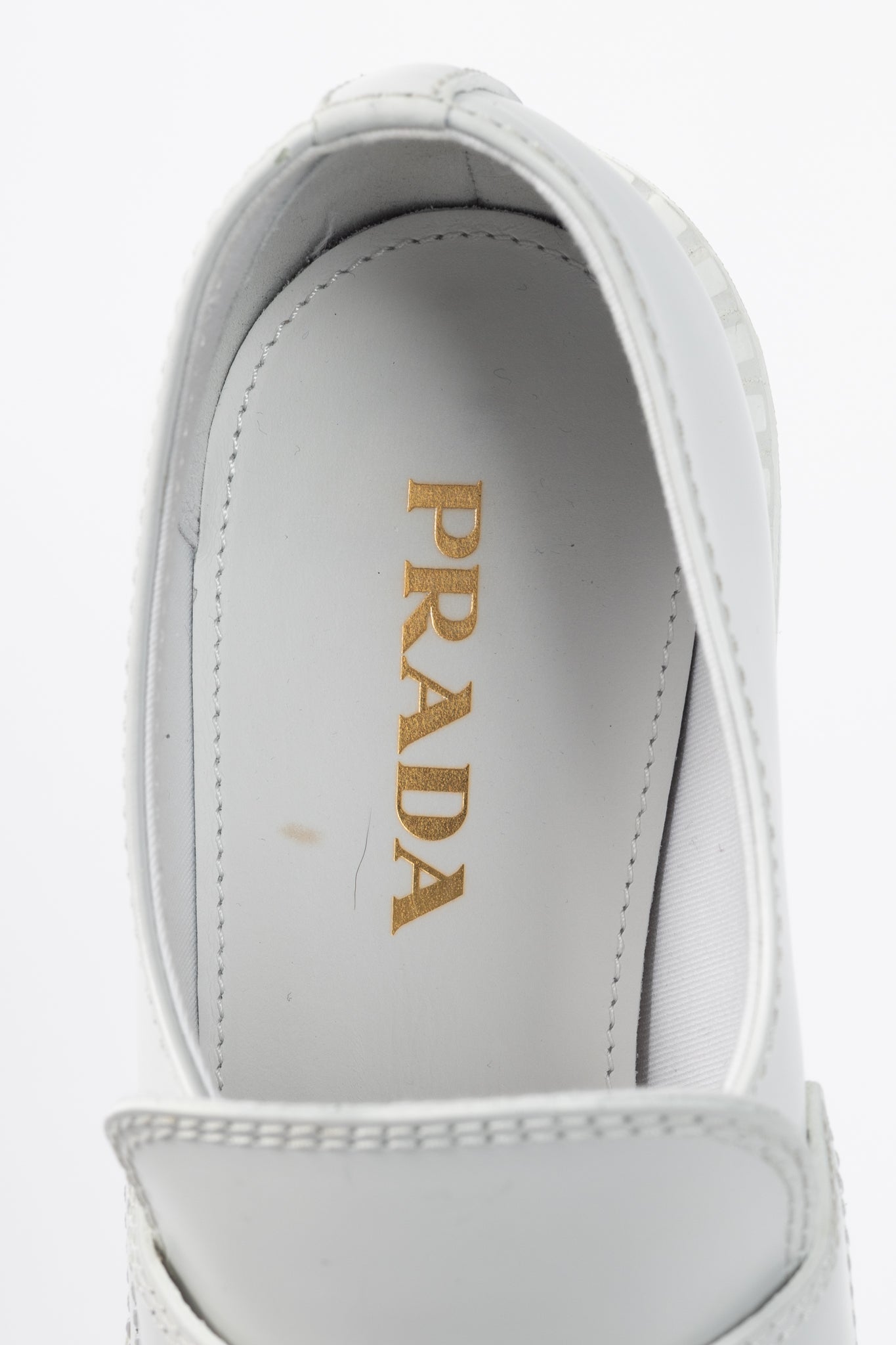Prada Bianco Spazzolato Rois Leather Platform Logo Loafers