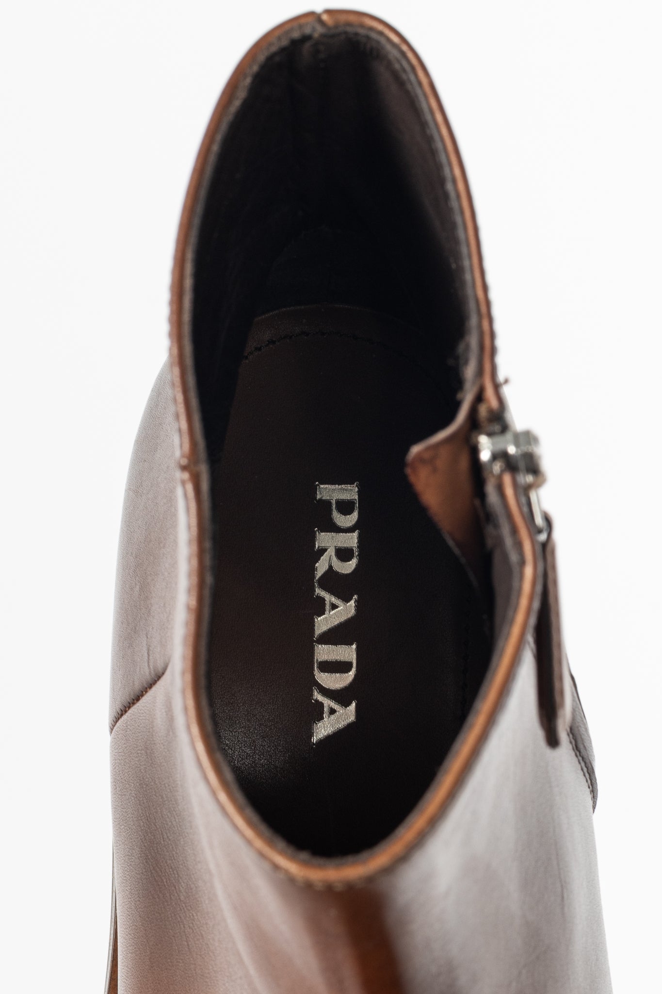 Prada Brown Leather Zip Ankle Boots
