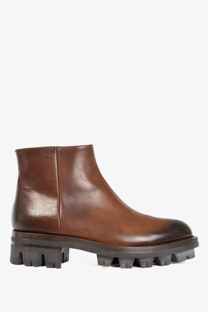 Prada Brown Leather Zip Ankle Boots