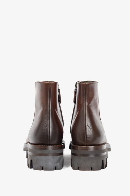 Prada Brown Leather Zip Ankle Boots