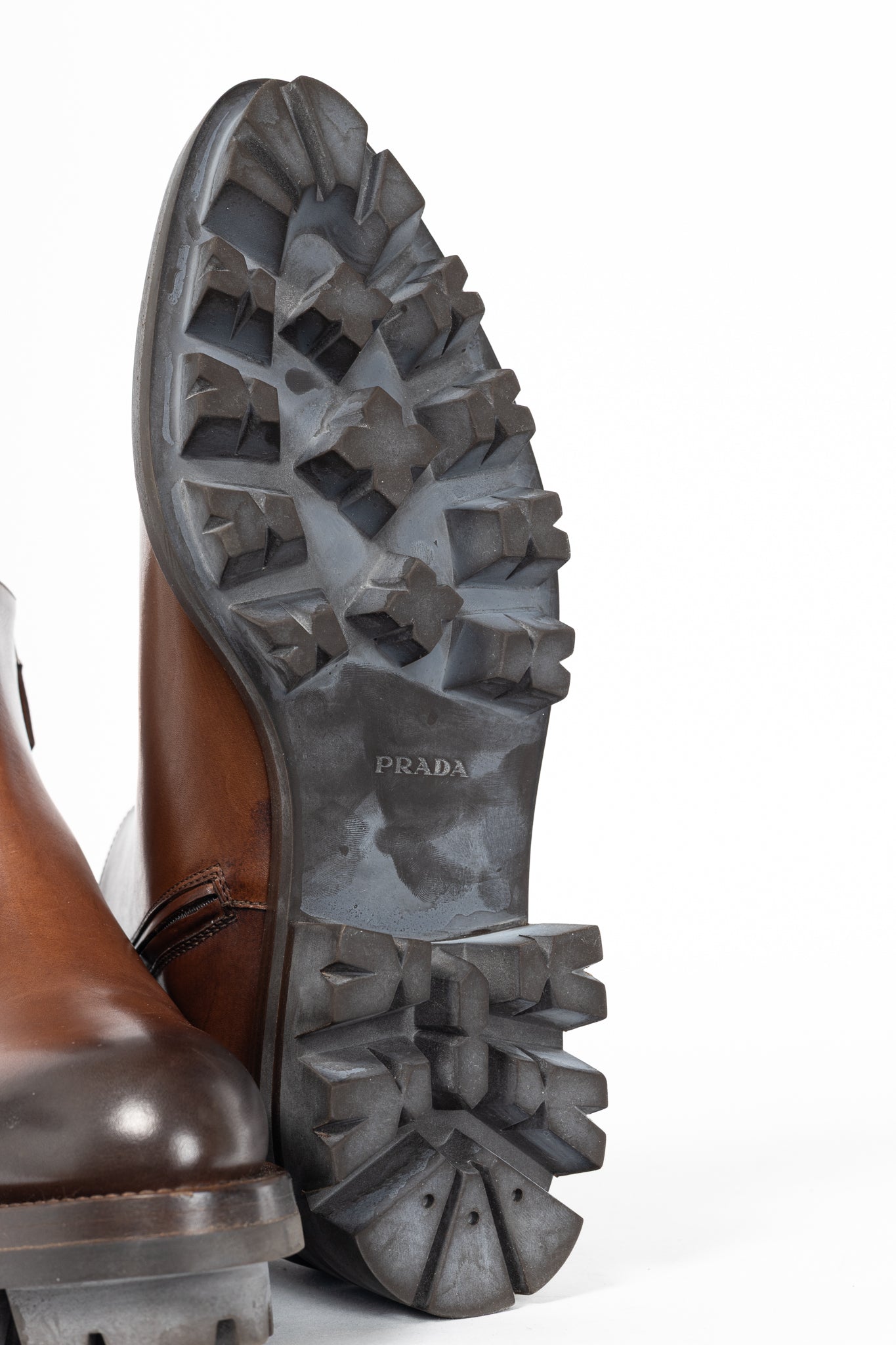 Prada Brown Leather Zip Ankle Boots