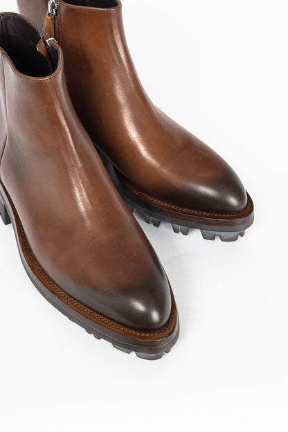 Prada Brown Leather Zip Ankle Boots