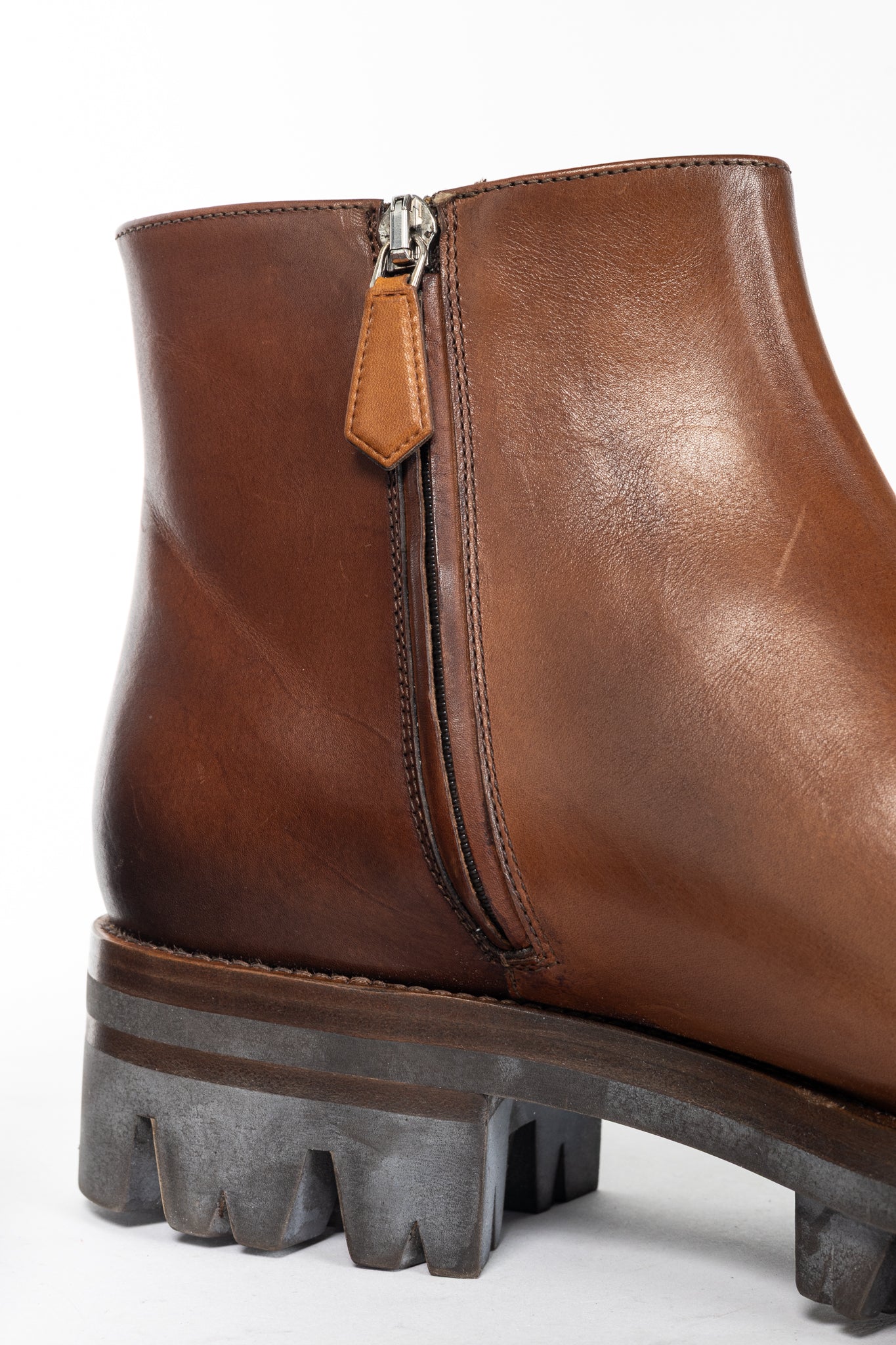 Prada Brown Leather Zip Ankle Boots