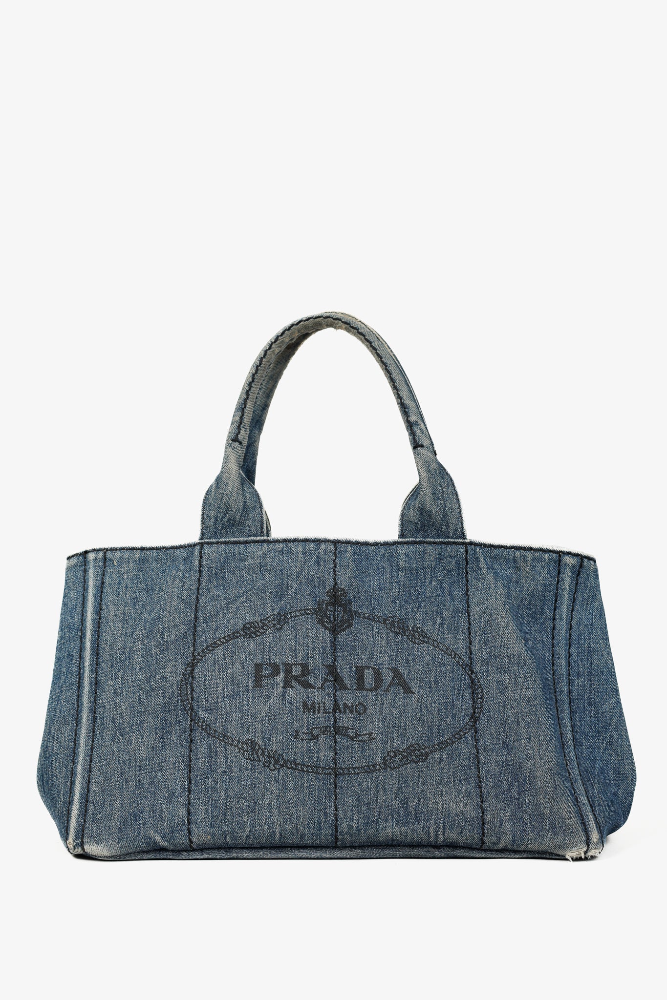 Prada Canapa Avio Denim Logo Tote Bag