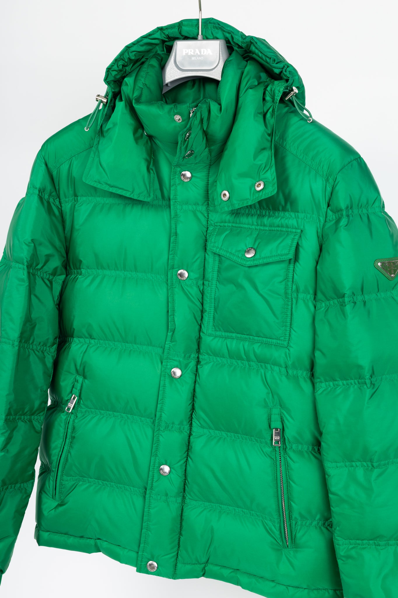 Prada Green Nylon Hooded Puffer Jacket