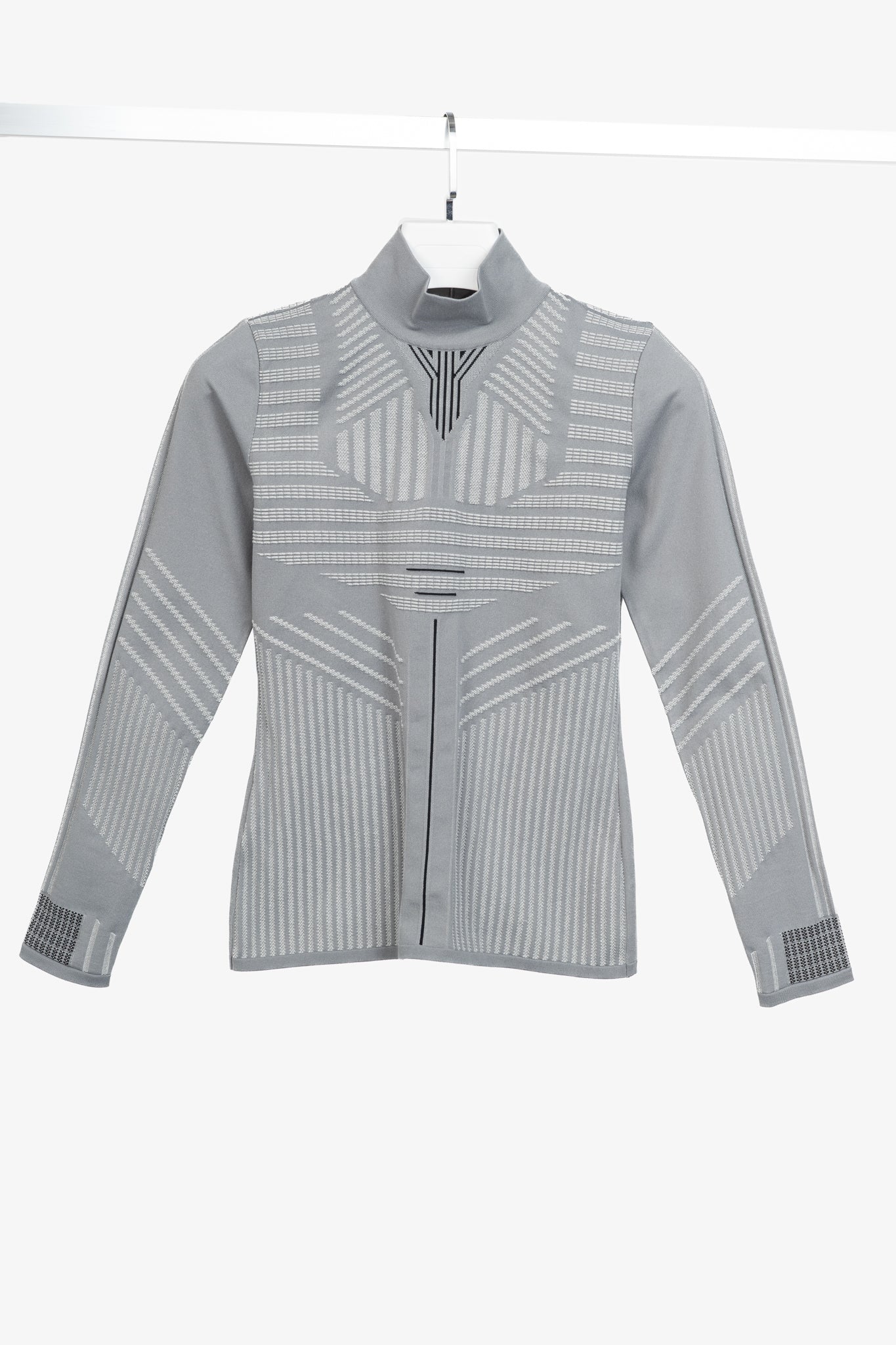 Prada Resort 2018 Runway Grey Embossed Techno Mock-Neck Long-Sleeve