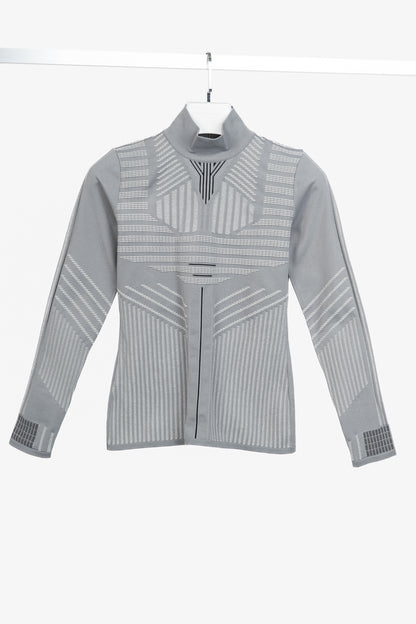Prada Resort 2018 Runway Grey Embossed Techno Mock-Neck Long-Sleeve