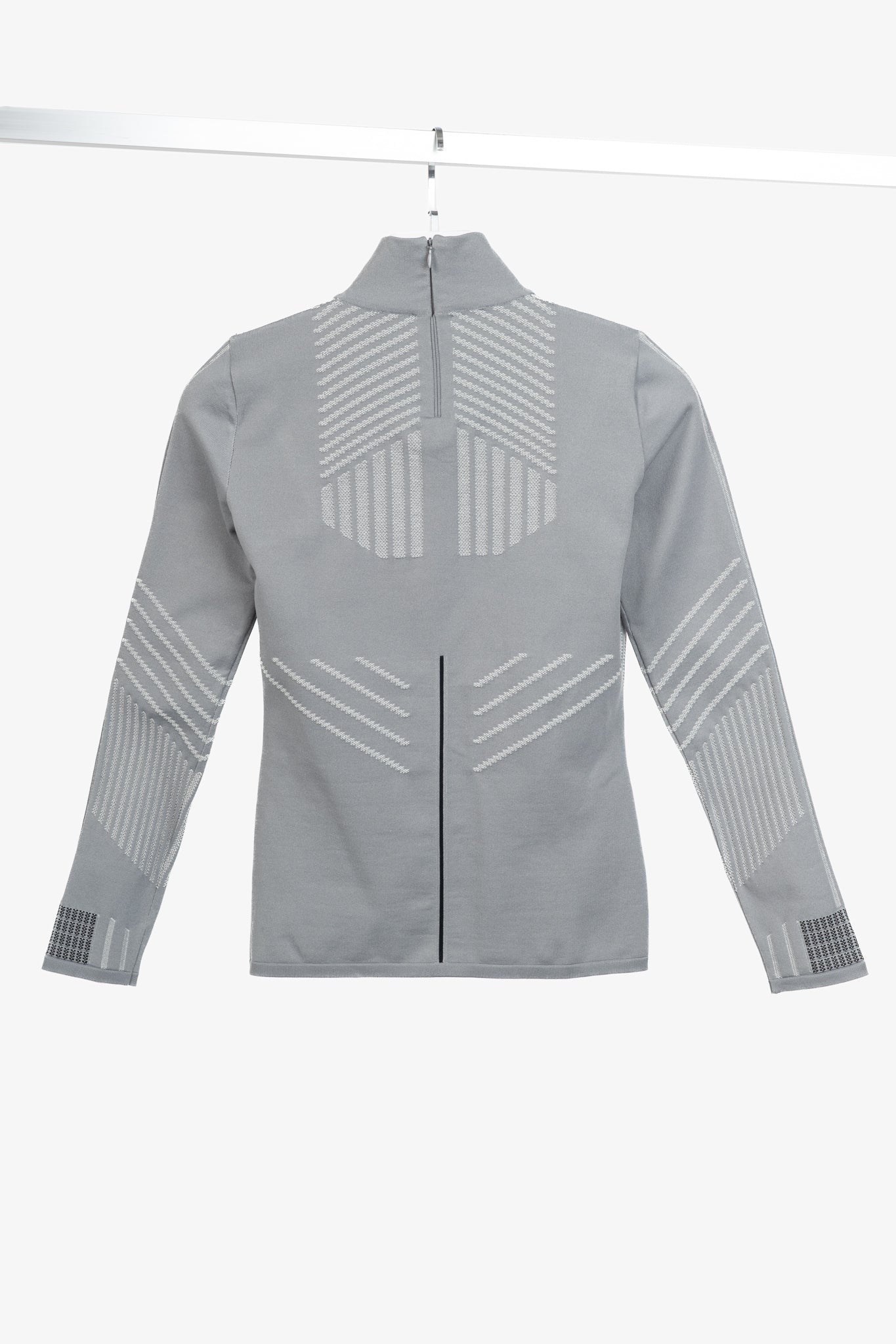 Prada Resort 2018 Runway Grey Embossed Techno Mock-Neck Long-Sleeve