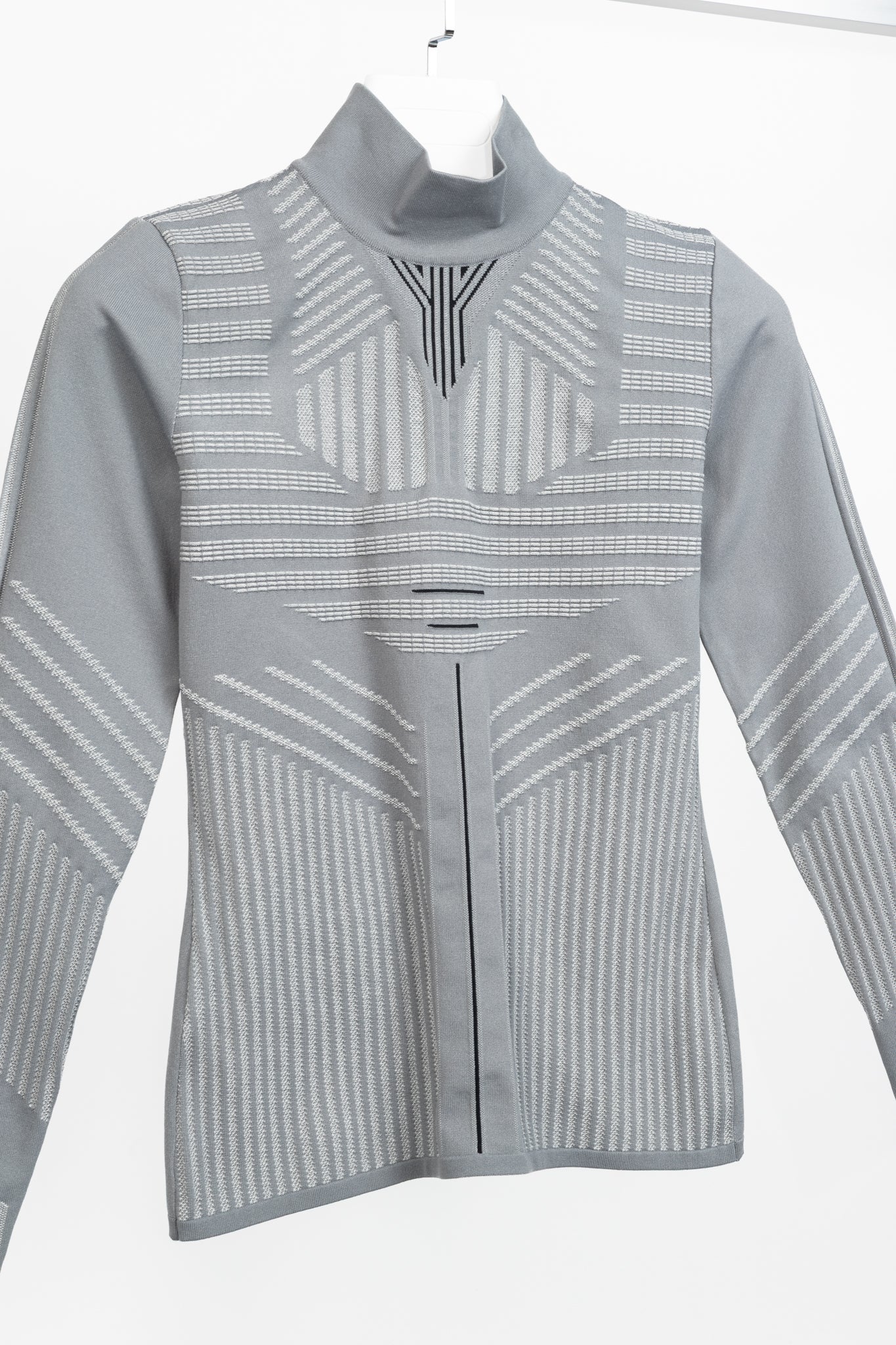 Prada Resort 2018 Runway Grey Embossed Techno Mock-Neck Long-Sleeve