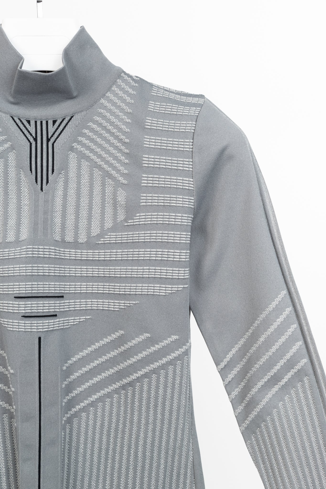 Prada Resort 2018 Runway Grey Embossed Techno Mock-Neck Long-Sleeve