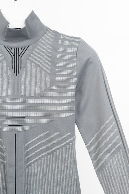 Prada Resort 2018 Runway Grey Embossed Techno Mock-Neck Long-Sleeve