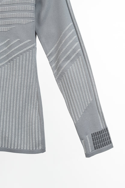 Prada Resort 2018 Runway Grey Embossed Techno Mock-Neck Long-Sleeve