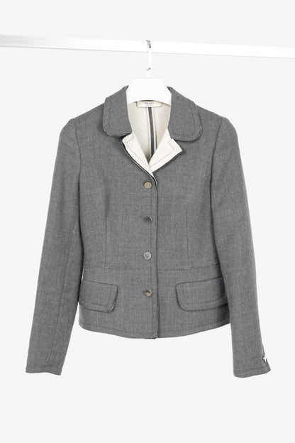 Prada Grey Wool Raw-Edge Tailored Jacket