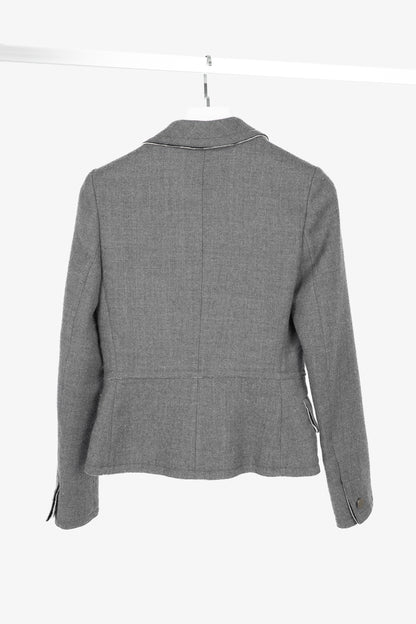 Prada Grey Wool Raw-Edge Tailored Jacket