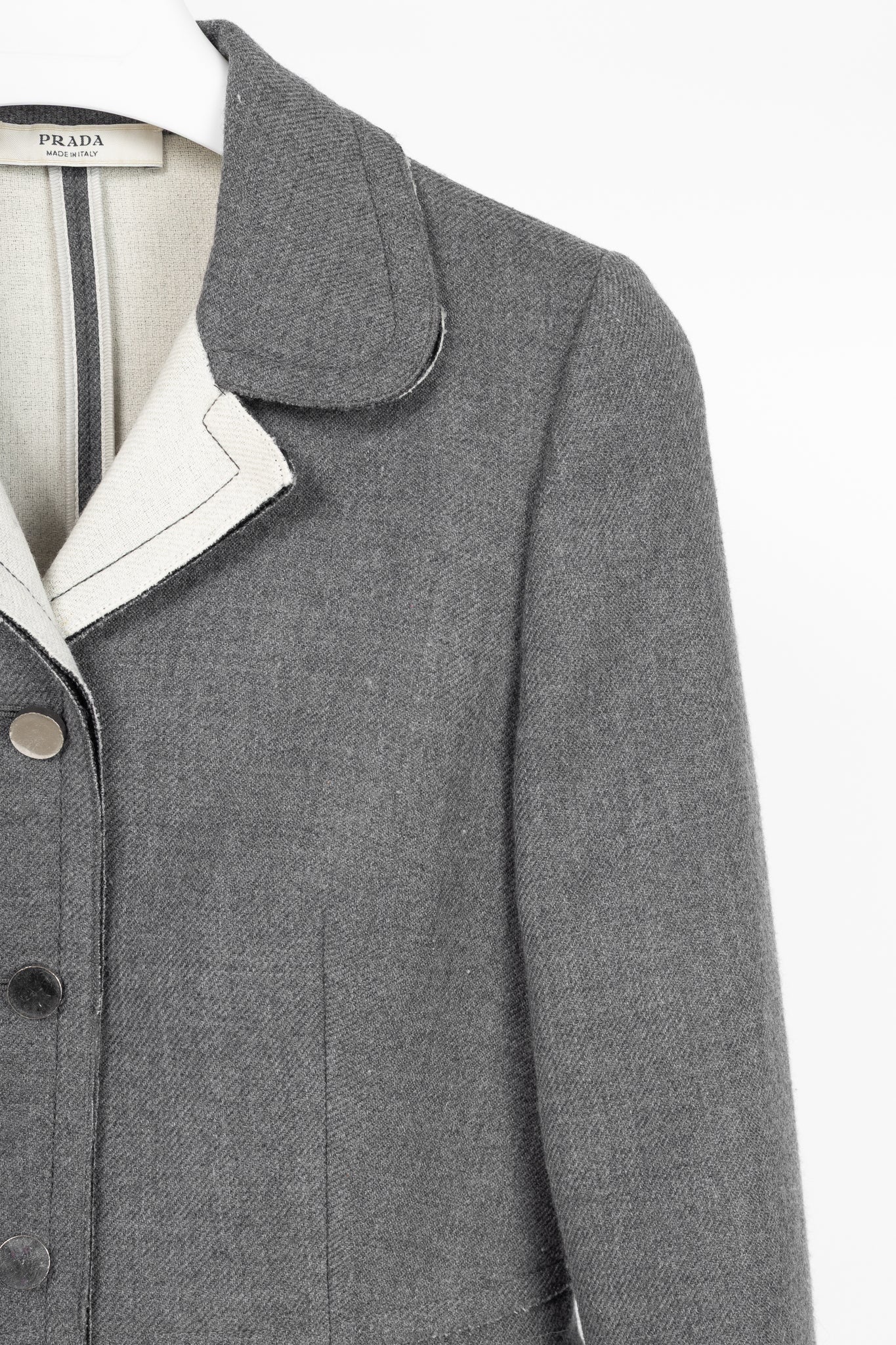 Prada Grey Wool Raw-Edge Tailored Jacket