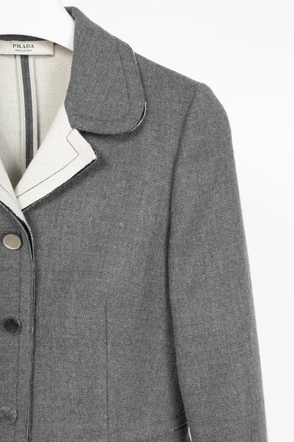 Prada Grey Wool Raw-Edge Tailored Jacket