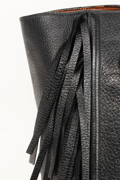 Prada Cervo Black Fringe Deerskin Leather Tote