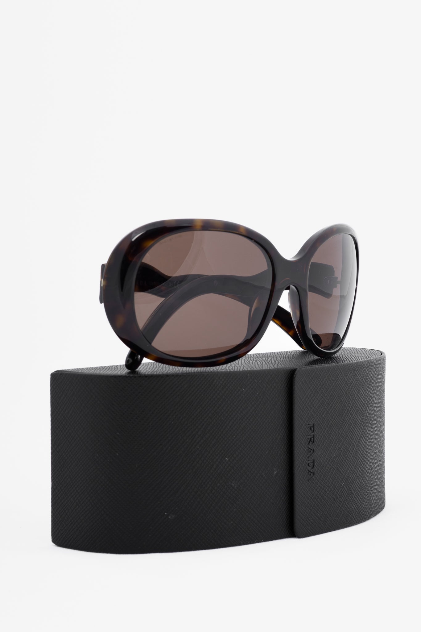 Prada SPR 08L Tortoiseshell Wavy-Arm Round Sunglasses