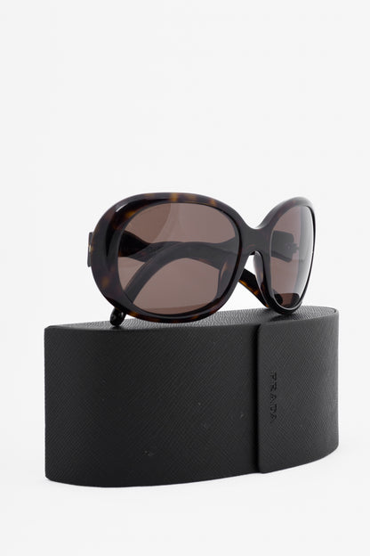 Prada SPR 08L Tortoiseshell Wavy-Arm Round Sunglasses