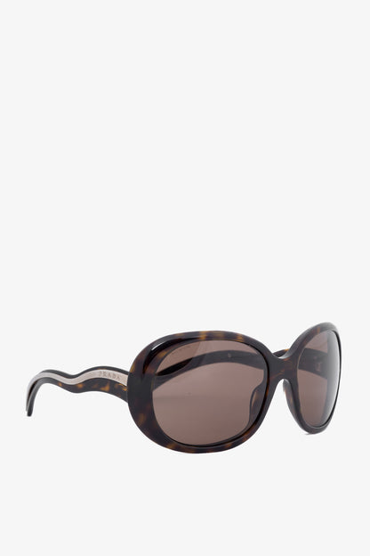 Prada SPR 08L Tortoiseshell Wavy-Arm Round Sunglasses