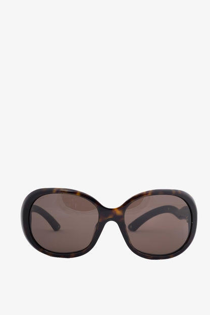 Prada SPR 08L Tortoiseshell Wavy-Arm Round Sunglasses