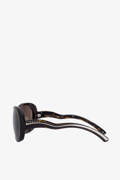 Prada SPR 08L Tortoiseshell Wavy-Arm Round Sunglasses