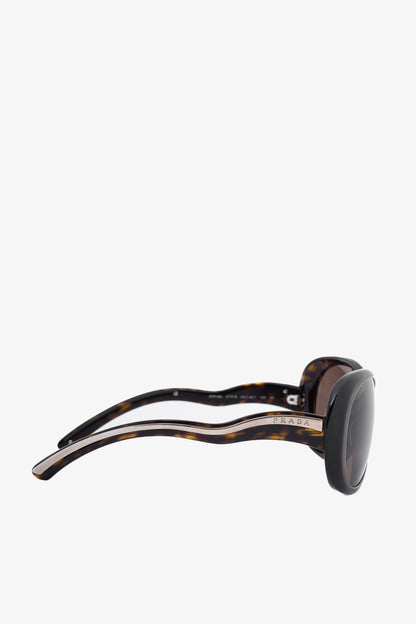 Prada SPR 08L Tortoiseshell Wavy-Arm Round Sunglasses