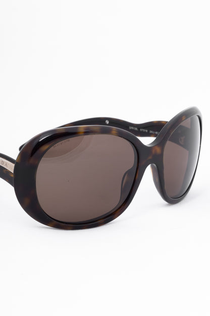 Prada SPR 08L Tortoiseshell Wavy-Arm Round Sunglasses
