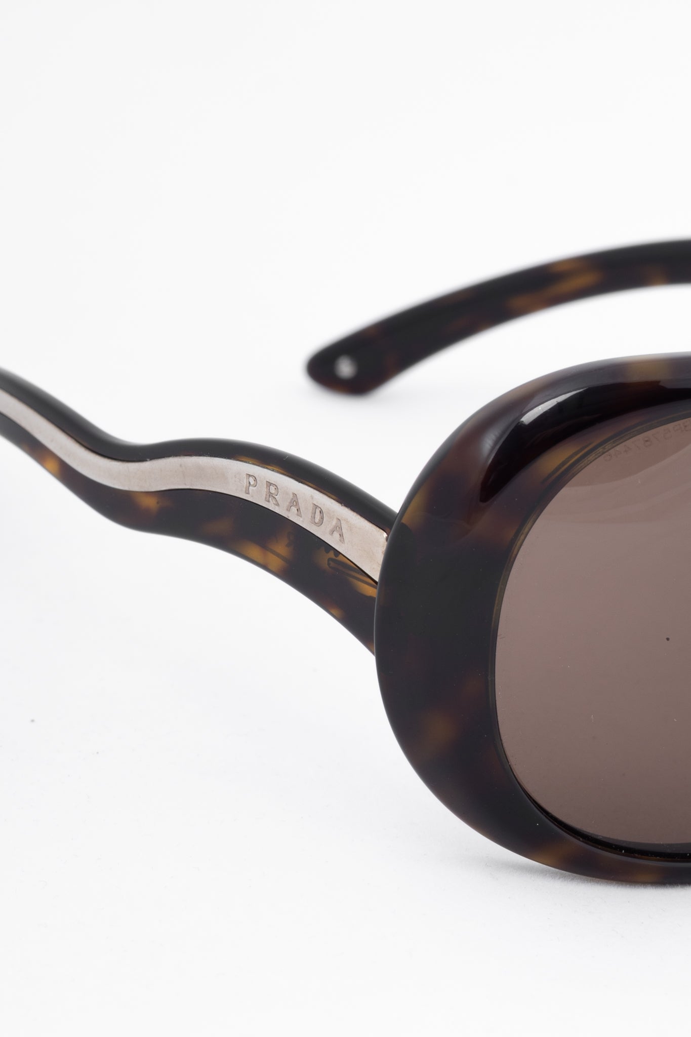 Prada SPR 08L Tortoiseshell Wavy-Arm Round Sunglasses