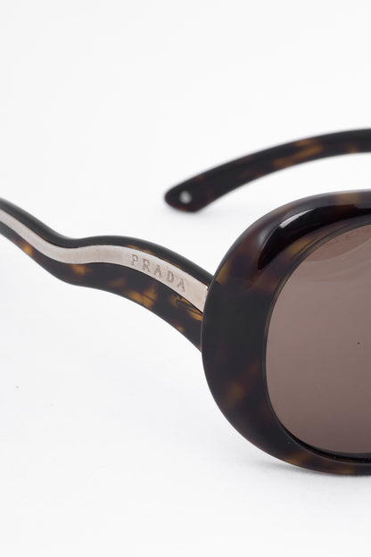 Prada SPR 08L Tortoiseshell Wavy-Arm Round Sunglasses