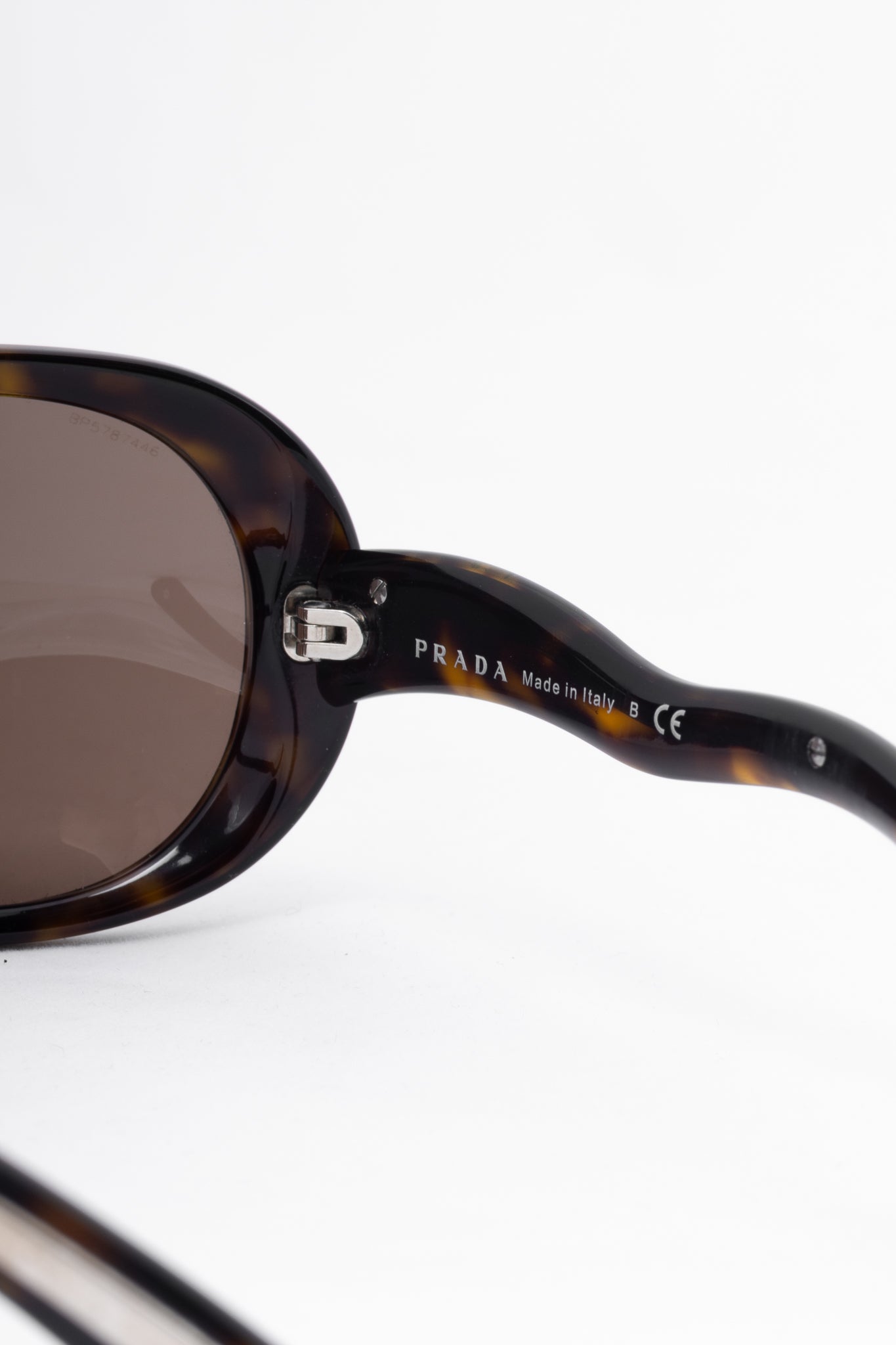 Prada SPR 08L Tortoiseshell Wavy-Arm Round Sunglasses