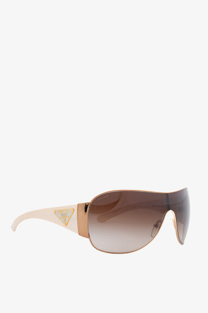 Prada SPR 57L Rose-Gold & Cream Logo-Temple Shield Sunglasses