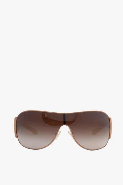 Prada SPR 57L Rose-Gold & Cream Logo-Temple Shield Sunglasses