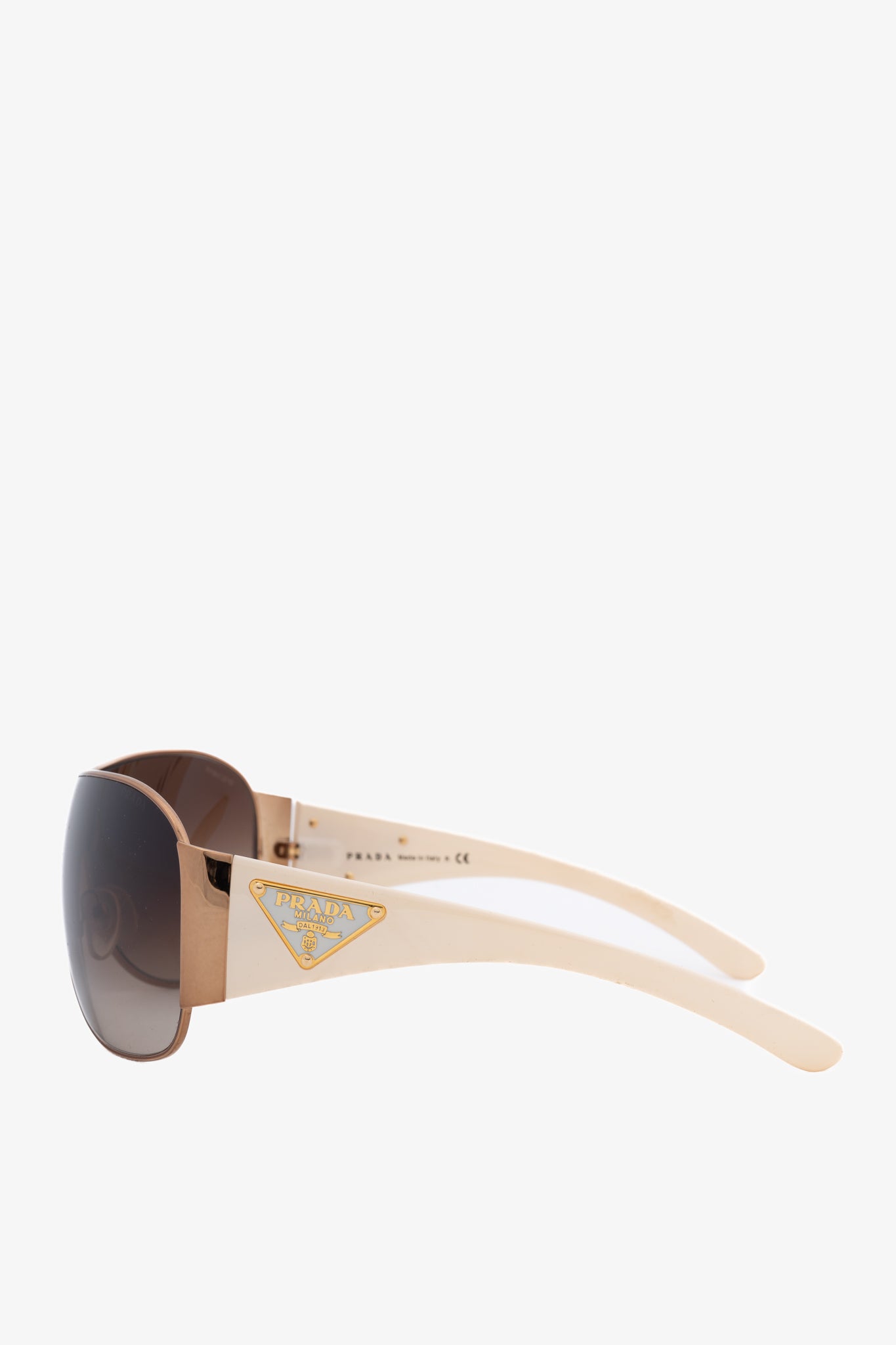 Prada SPR 57L Rose-Gold & Cream Logo-Temple Shield Sunglasses