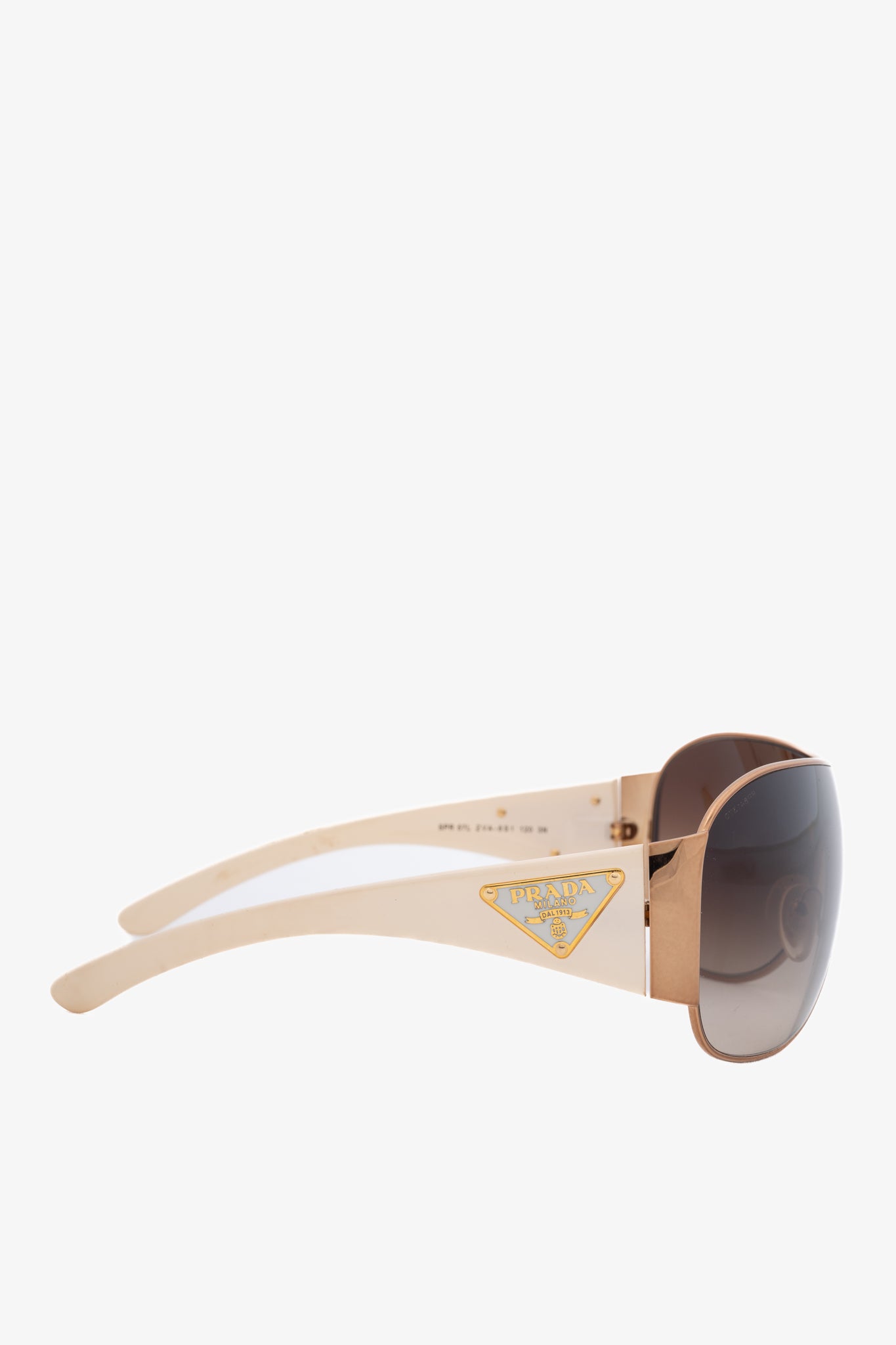 Prada SPR 57L Rose-Gold & Cream Logo-Temple Shield Sunglasses