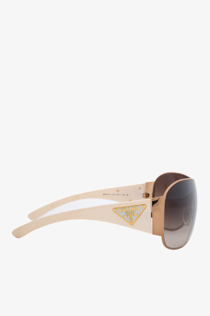 Prada SPR 57L Rose-Gold & Cream Logo-Temple Shield Sunglasses