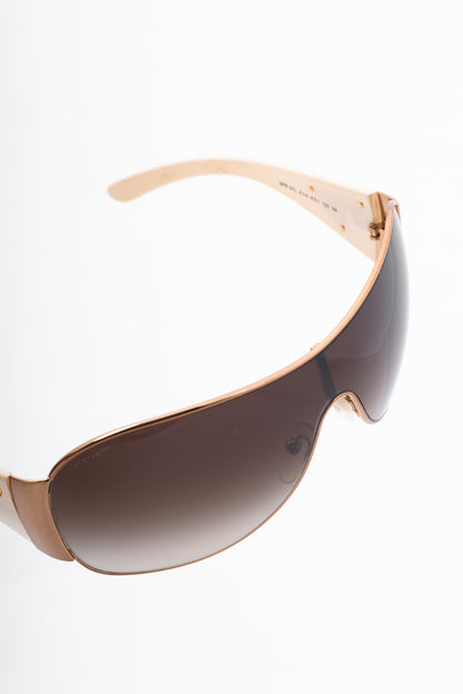 Prada SPR 57L Rose-Gold & Cream Logo-Temple Shield Sunglasses