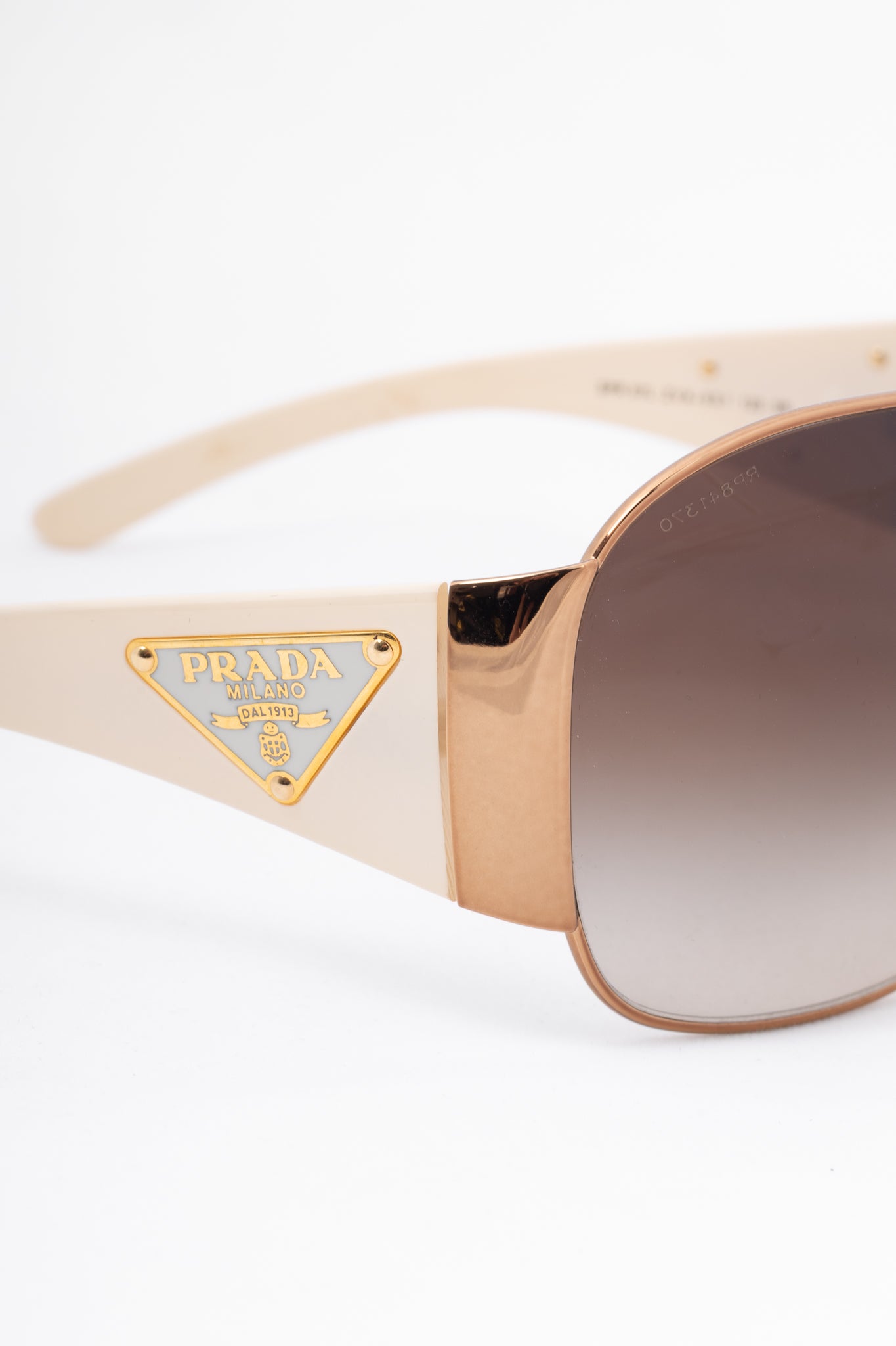 Prada SPR 57L Rose-Gold & Cream Logo-Temple Shield Sunglasses