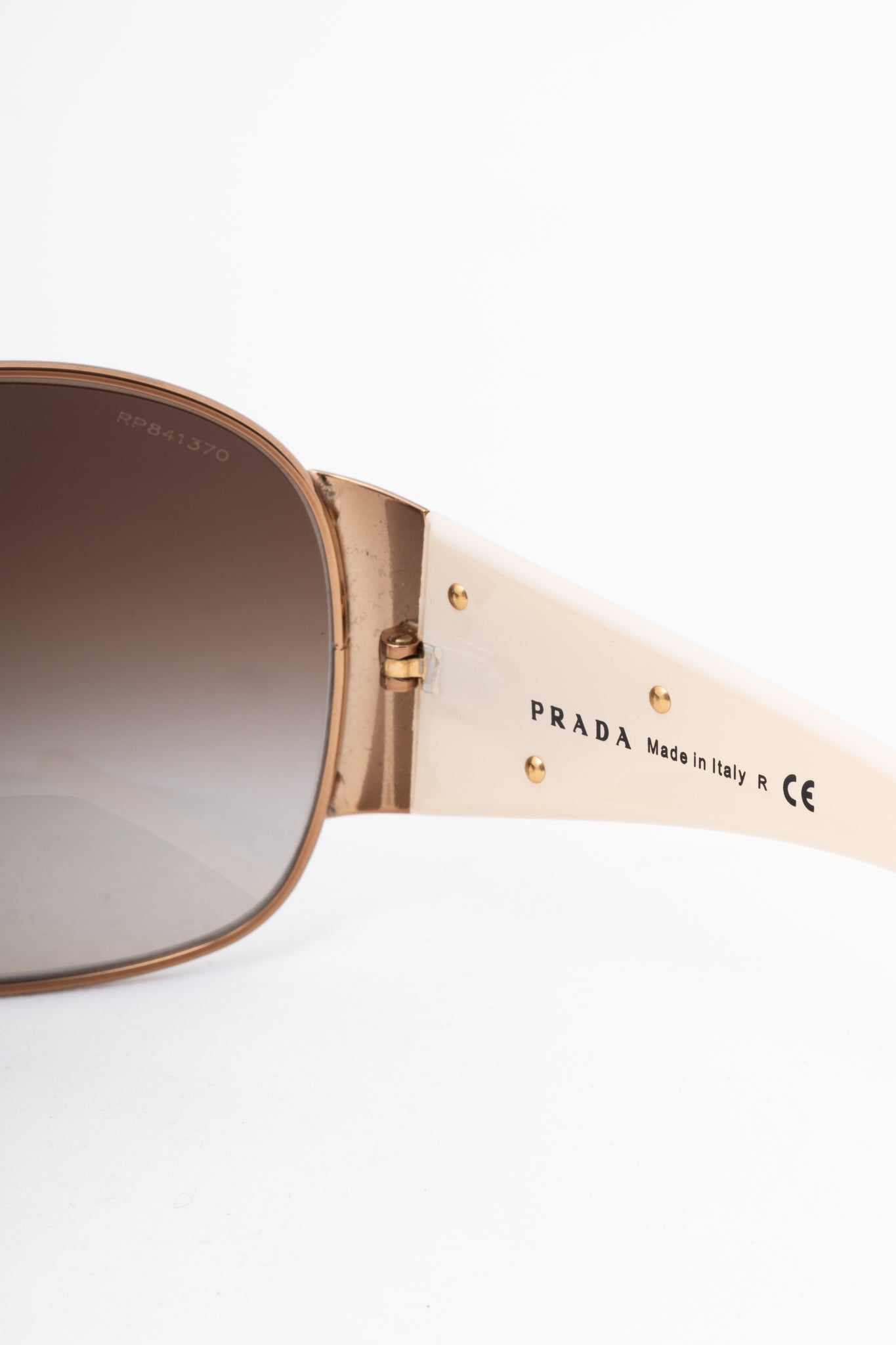 Prada SPR 57L Rose-Gold & Cream Logo-Temple Shield Sunglasses
