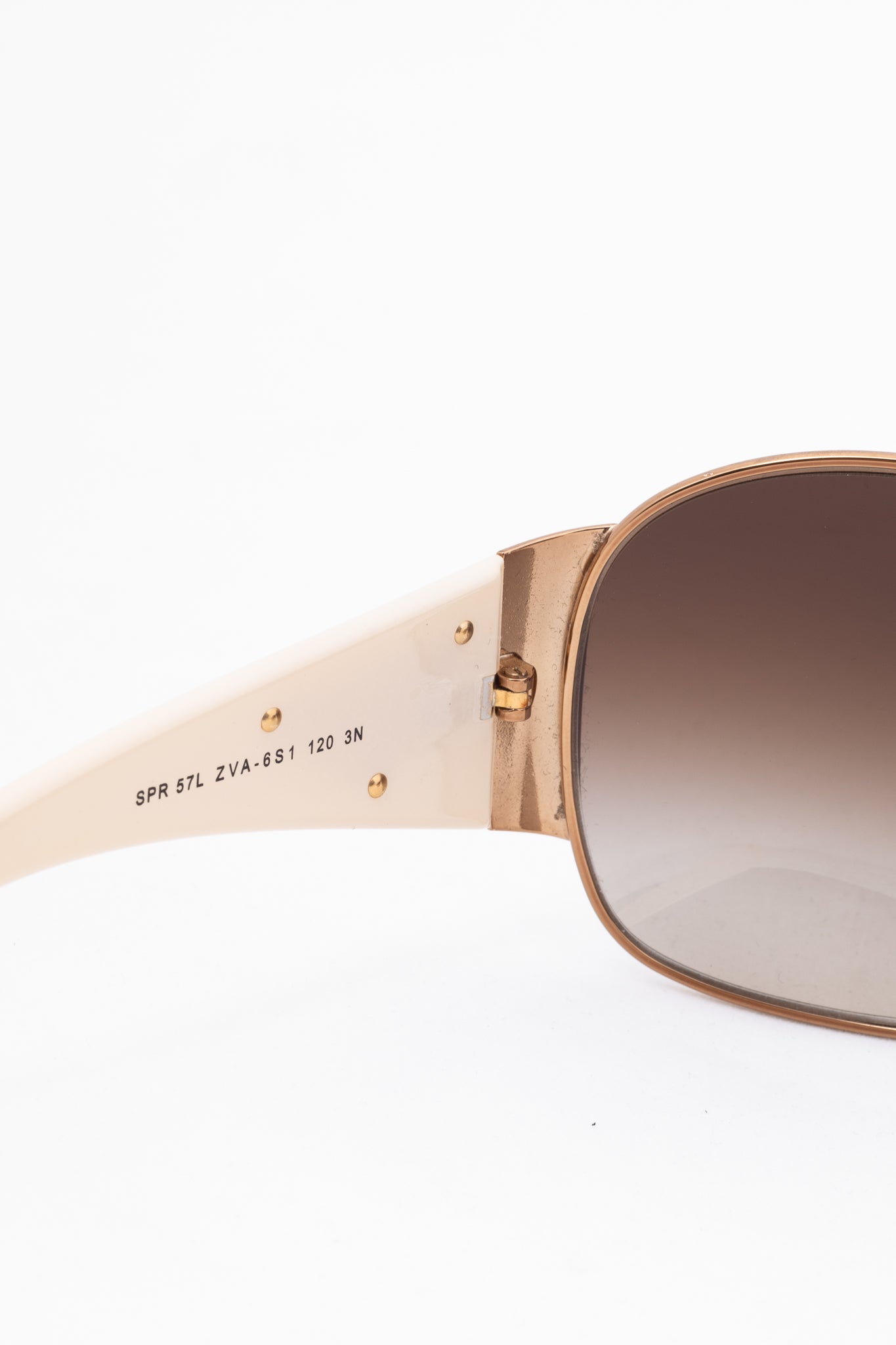 Prada SPR 57L Rose-Gold & Cream Logo-Temple Shield Sunglasses