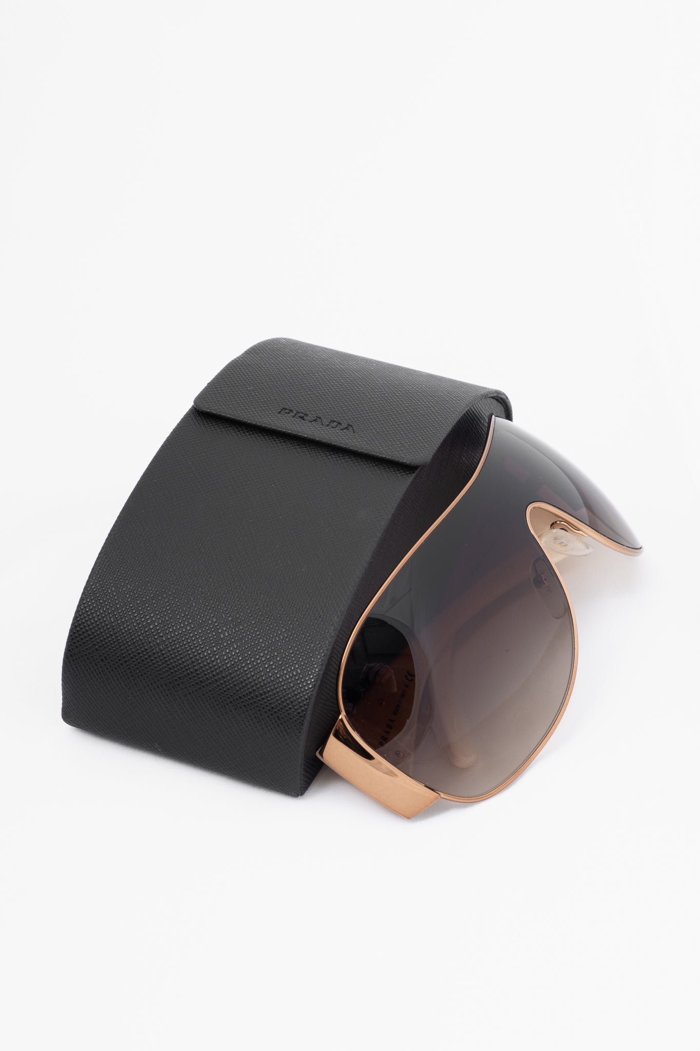 Prada SPR 57L Rose-Gold & Cream Logo-Temple Shield Sunglasses