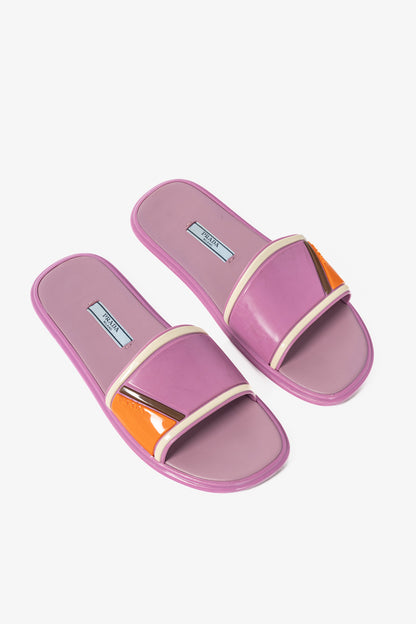 Prada SS17 Runway Pink Color-Block Rubber & Leather Slides