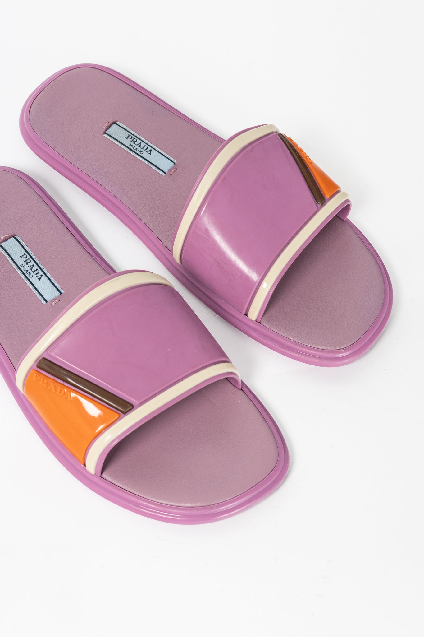 Prada SS17 Runway Pink Color-Block Rubber & Leather Slides