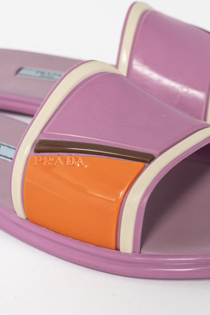 Prada SS17 Runway Pink Color-Block Rubber & Leather Slides