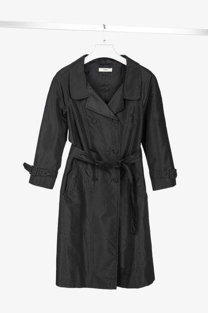 Prada Black Silk-Taffeta Belted Double-Breasted Trench Coat