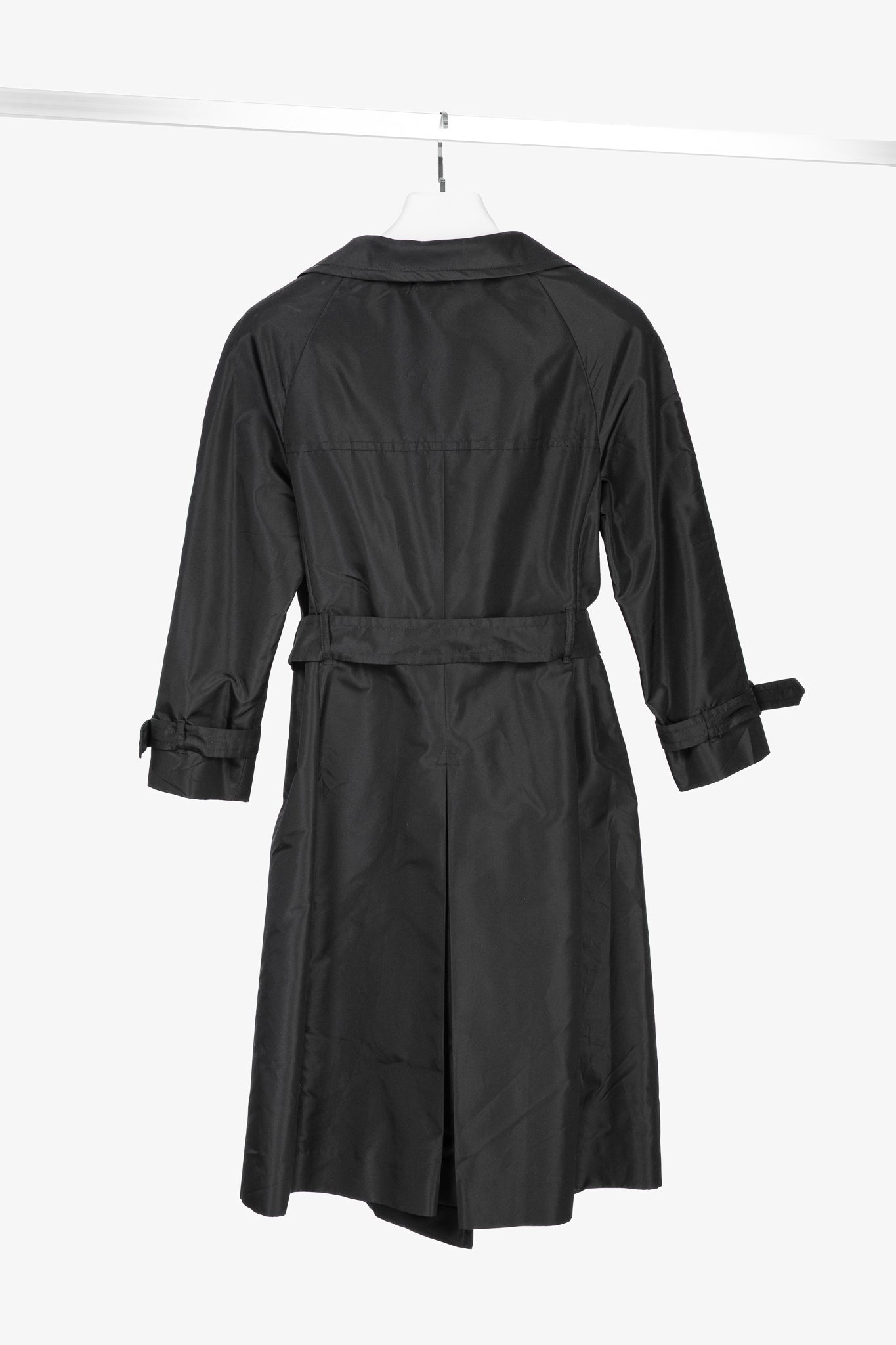 Prada Black Silk-Taffeta Belted Double-Breasted Trench Coat