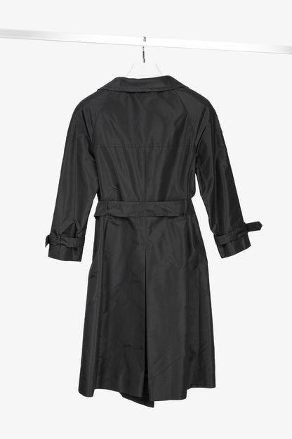 Prada Black Silk-Taffeta Belted Double-Breasted Trench Coat